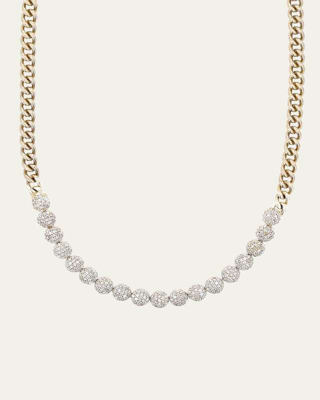 14K Yellow Gold Flat Cuban Semi Hollow Chain with Diamond Pave Pebbles, 16"L